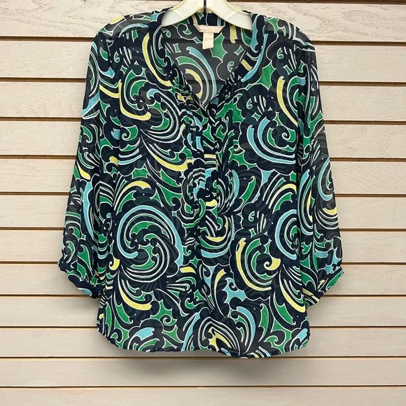 Banana Republic Swirl Pattern Blouse in Green and Blue - Picture 1 of 8